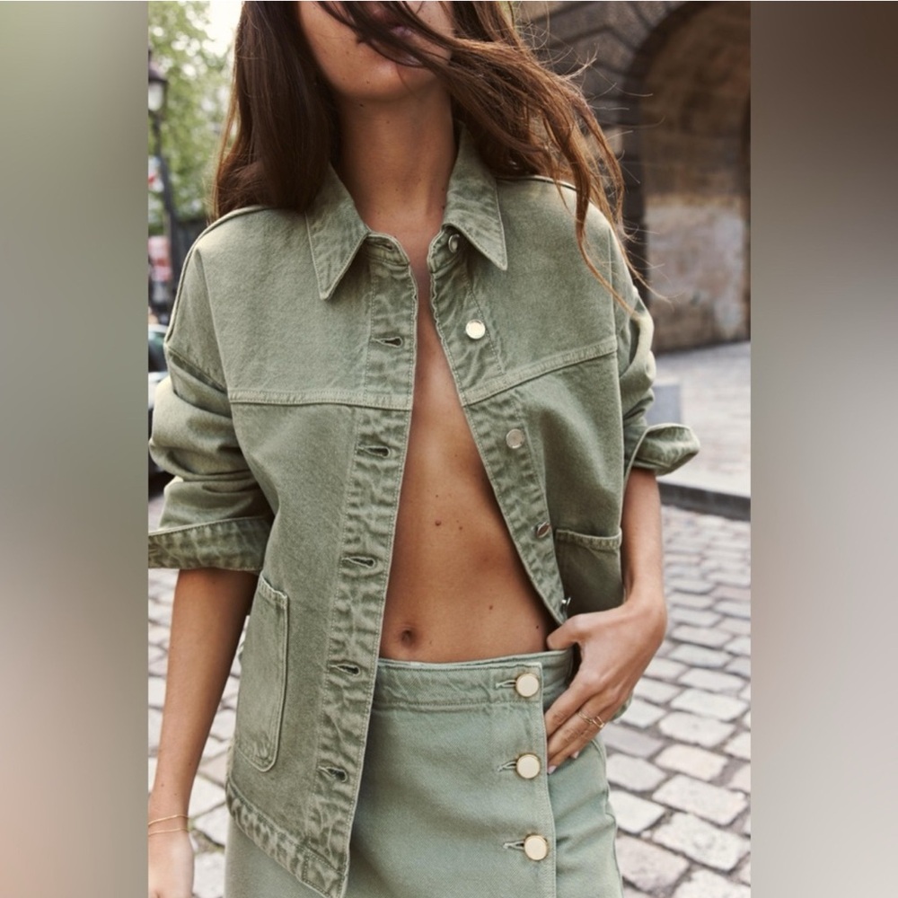 Zara Olive Green Denim Jacket